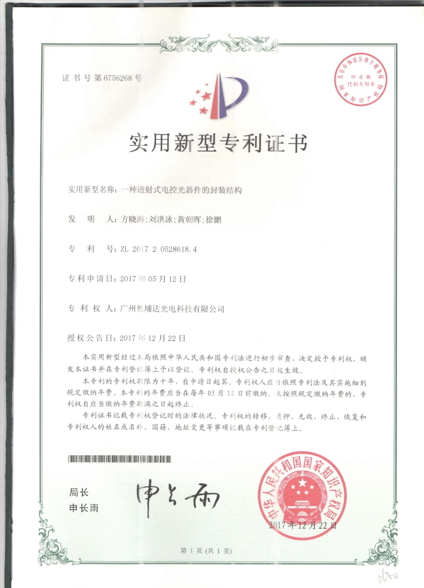 Patent Certificate 1